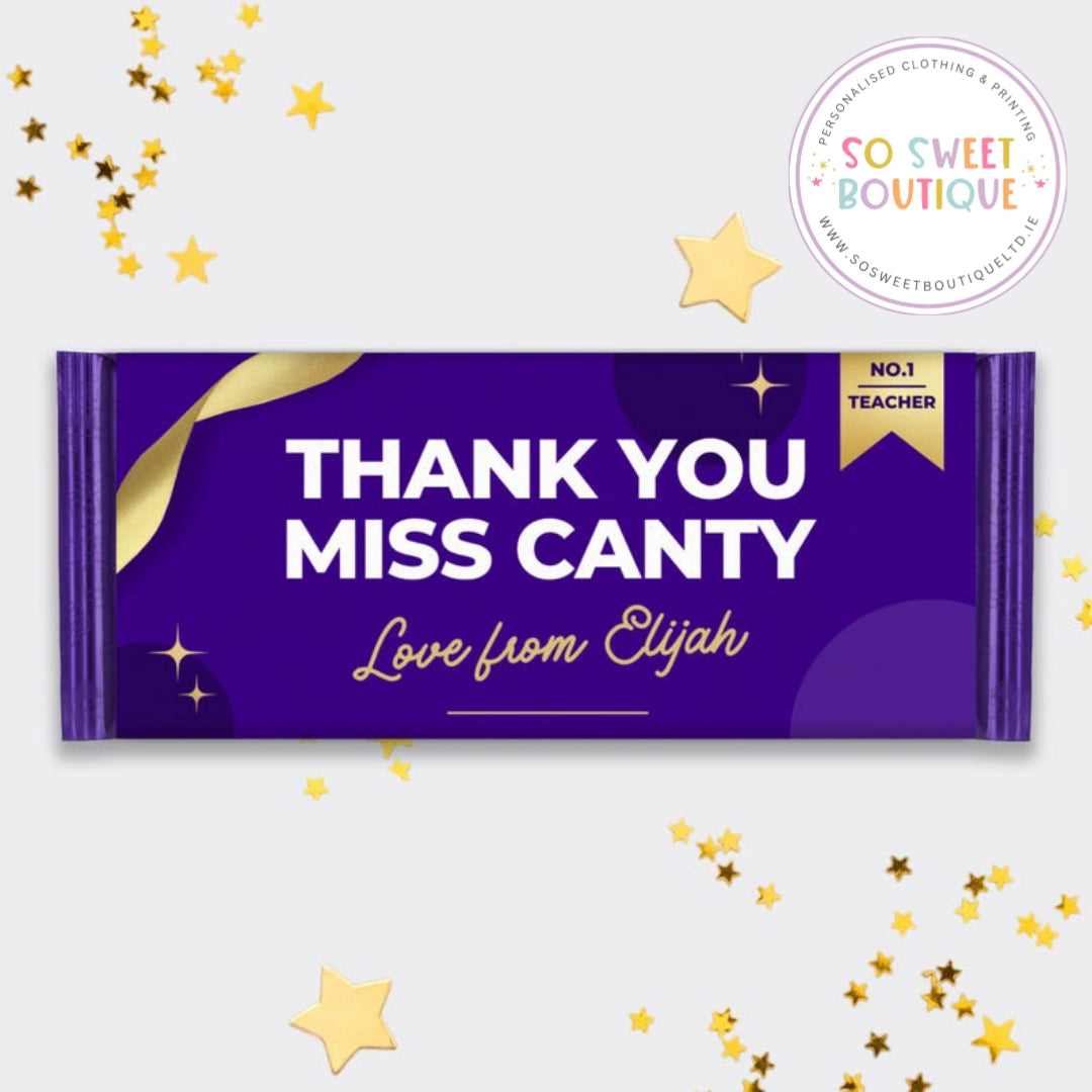 Personalised Large 110g Cadbury Chocolate No.1 Teacher/SNA Thank You Bar