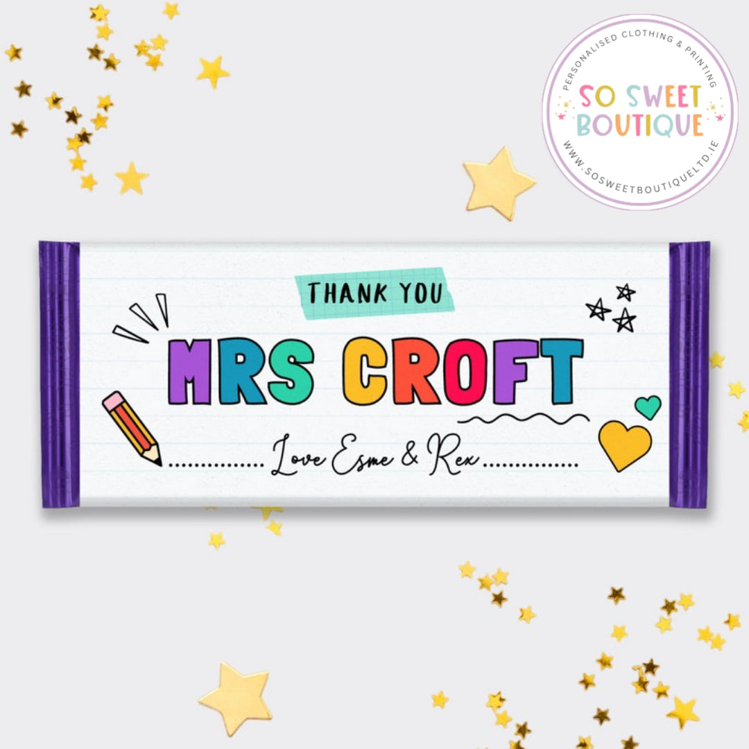 Personalised Large 110g Cadbury Chocolate Teacher/SNA Thank You Bar