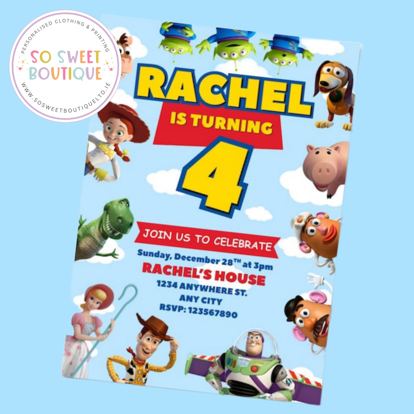 Pk 16 Toy Story Personalised Birthday Party Invitations