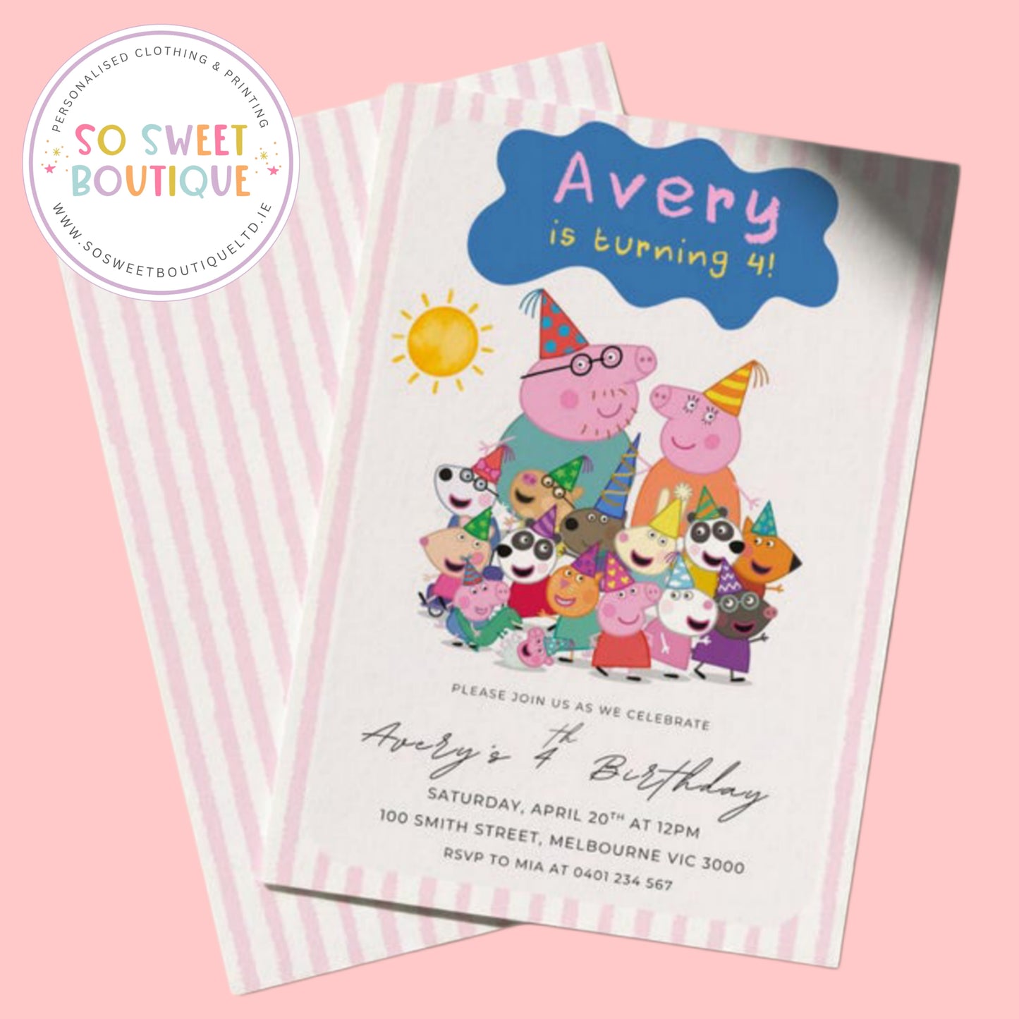 Pk 16 Peppa Pig Personalised Birthday Party Invitations