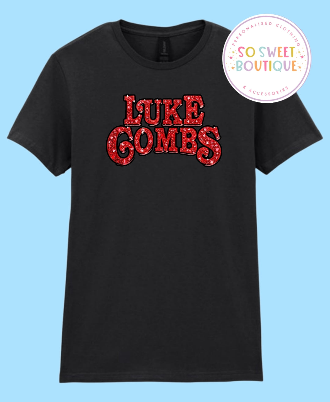 Luke Combs Red Print Black T-Shirt