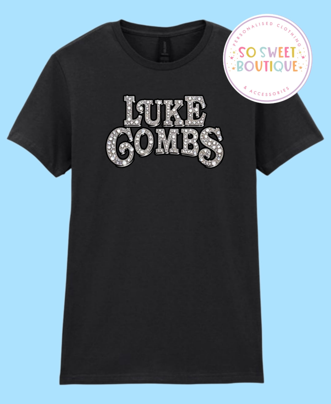 Luke Combs Silver Print Black T-Shirt