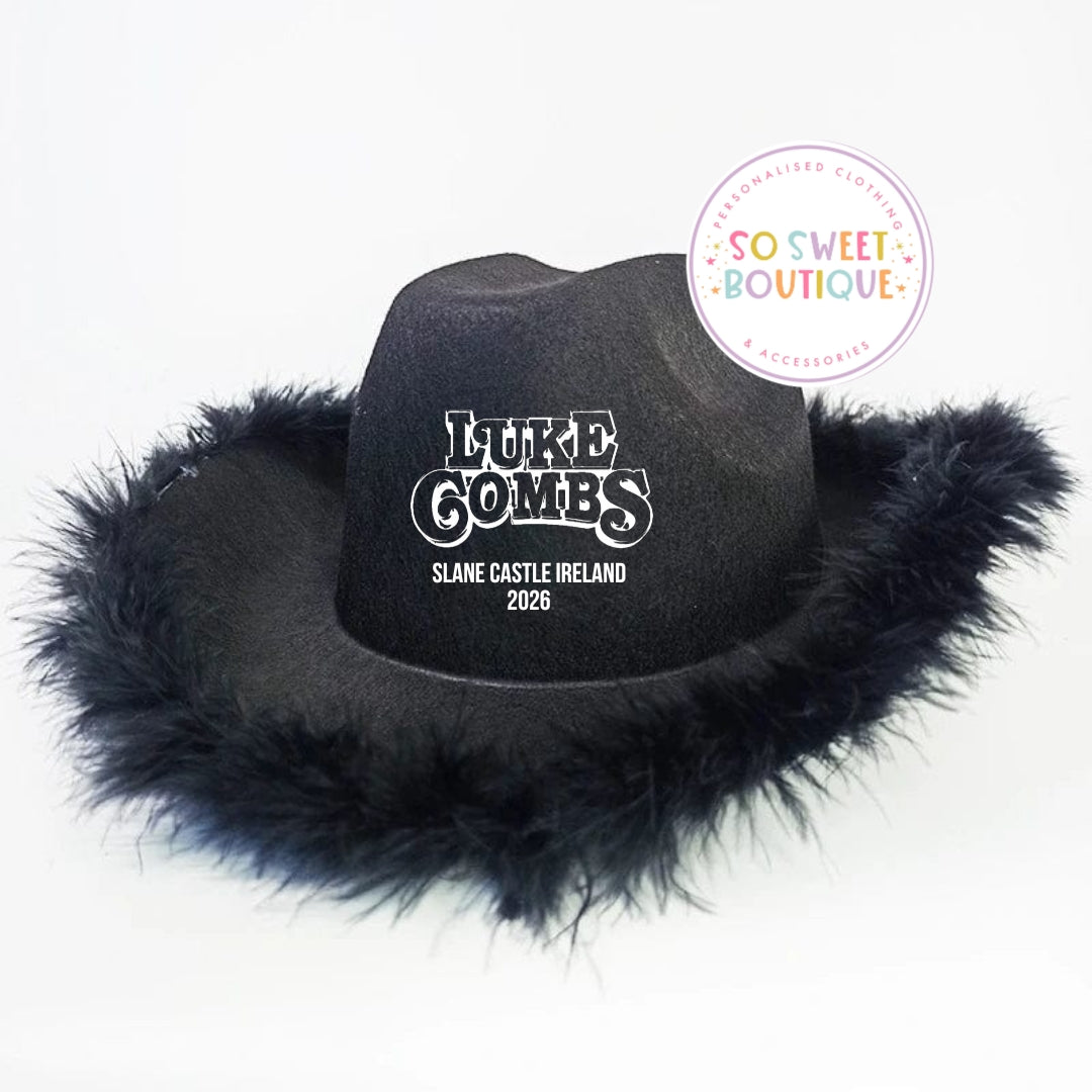 Luke Combs Slane Castle 2026 Black Feathered Cowboy Hat