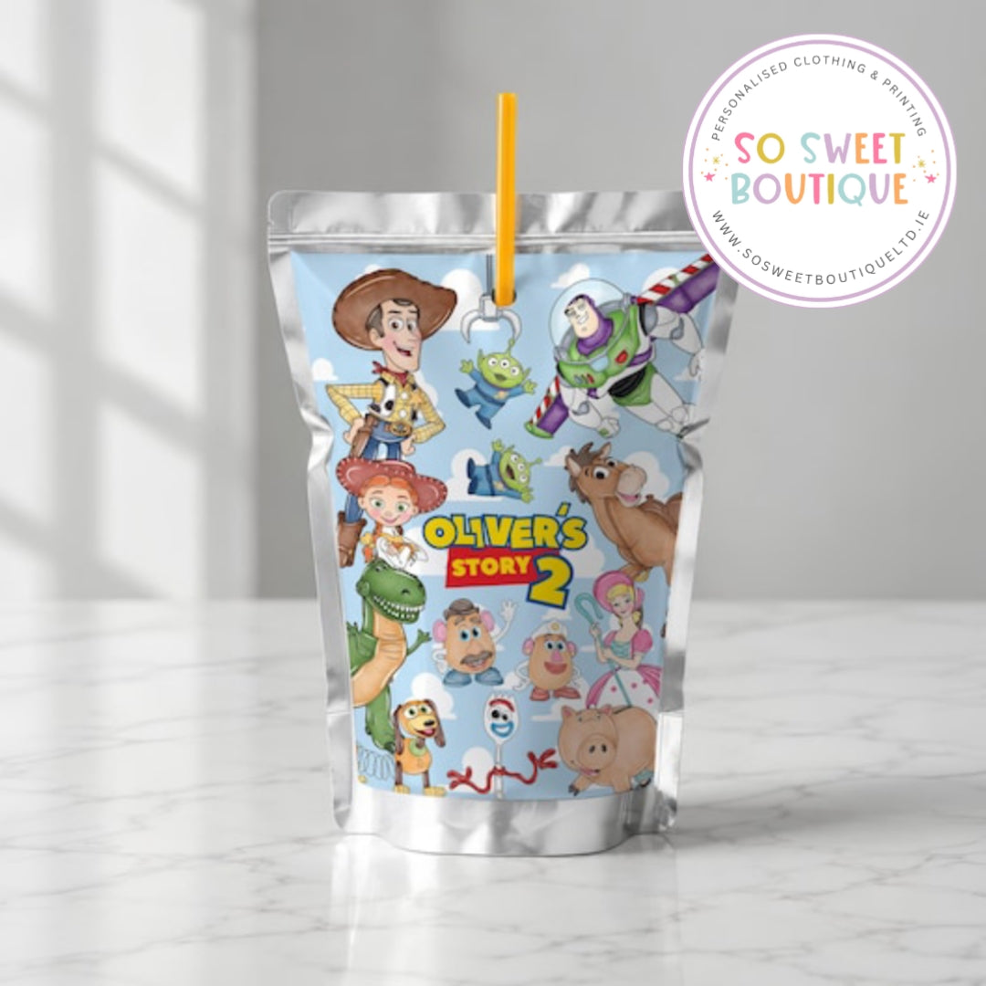 PK 8 Blue Toy Story themed Personalised Capri Sun Pre-Cut Sticker Labels