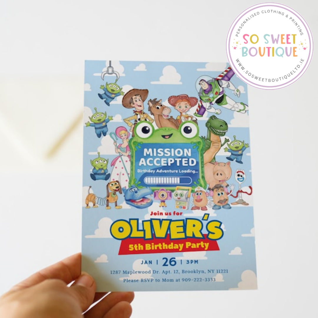 Pk 16 Toy Story Blue themed Personalised Birthday Party Invitations