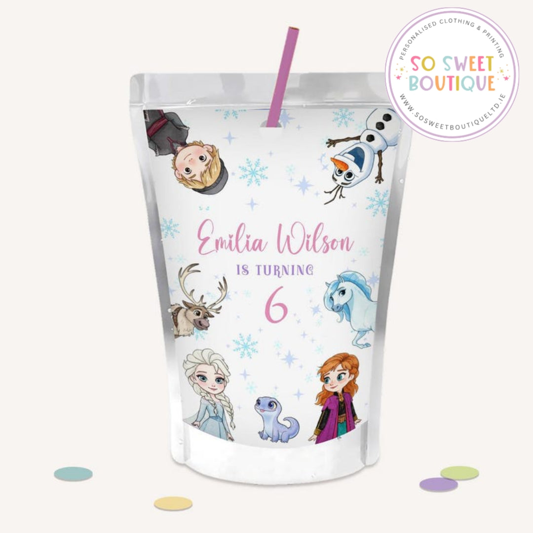 PK 8 Frozen Anna And Elsa themed Personalised Capri Sun Pre-Cut Sticker Labels