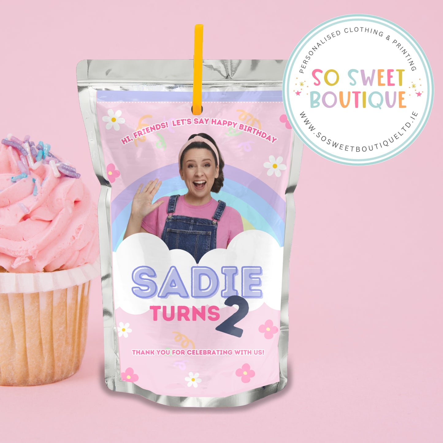 PK 8 Ms Rachel themed Personalised Capri Sun Pre-Cut Sticker Labels
