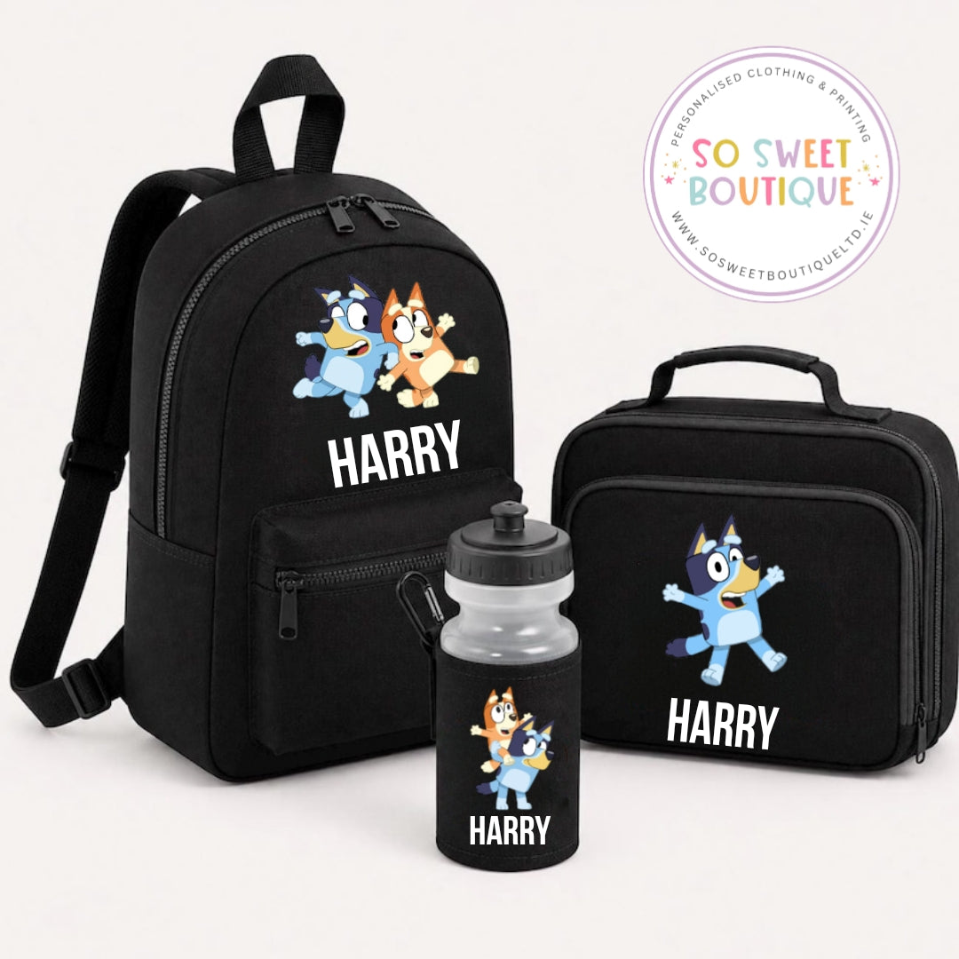 Bluey 3 Piece Black Backpack And Lunch Set
