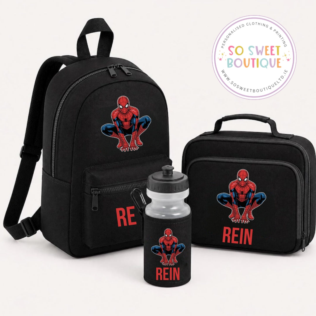 Spiderman 3 Piece Black Backpack And Lunch Set