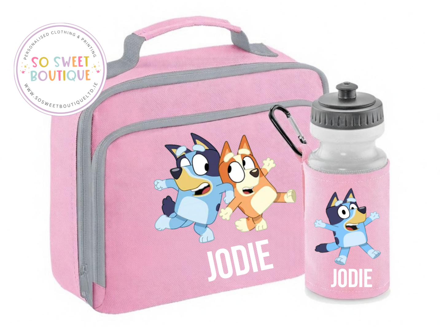 Bluey Personalised Insulated Pink Lunch Bag & Water Bottle Set