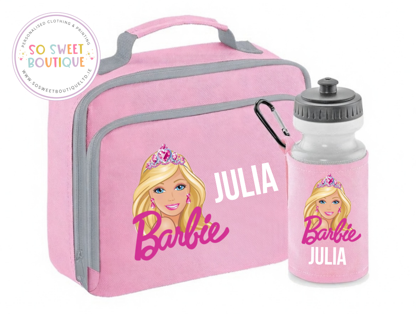 Barbie Personalised Insulated Pink Lunch Bag & Water Bottle Set