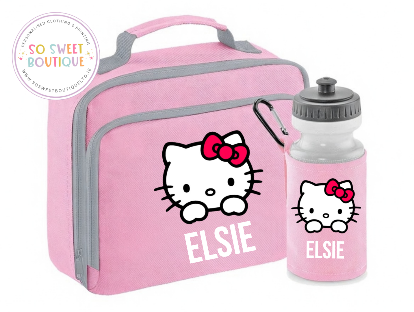 Hello Kitty Personalised Insulated Pink Lunch Bag & Water Bottle Set