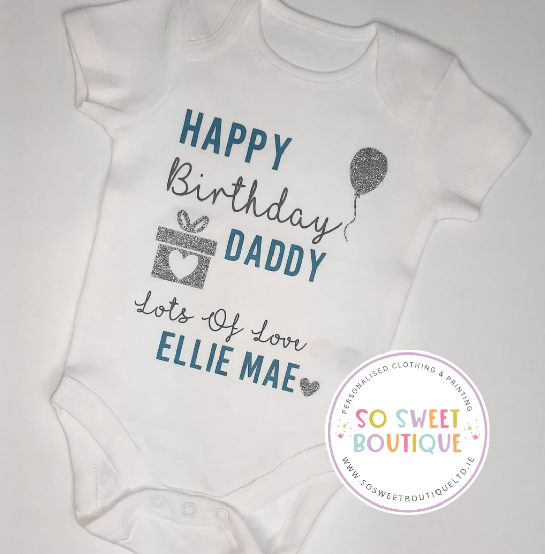 Happy Birthday Blue themed White Personalised Baby Vest