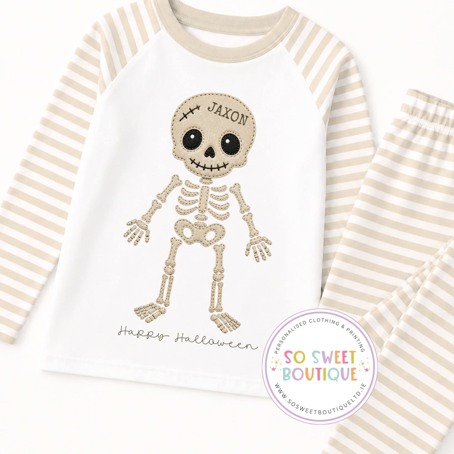 Skeleton themed Personalised Halloween Pyjamas (3 PJ Colour Options)