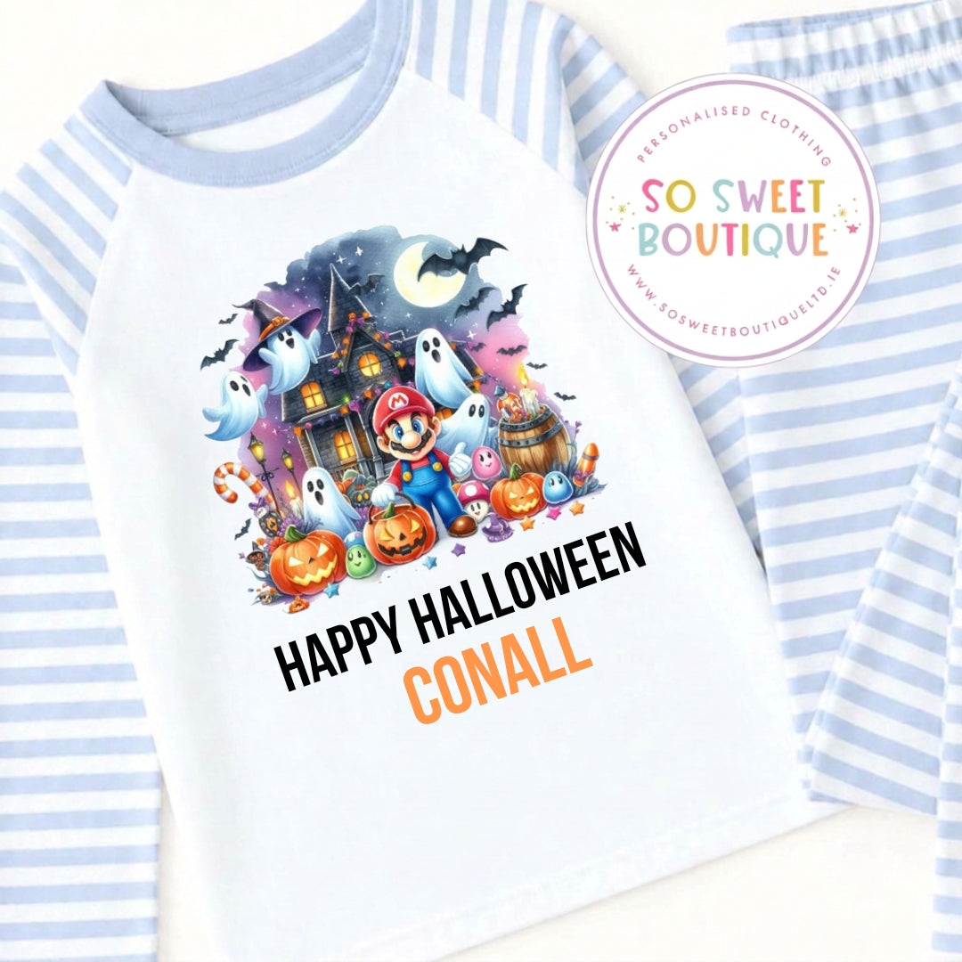 Super Mario themed Personalised Halloween Blue Pyjamas
