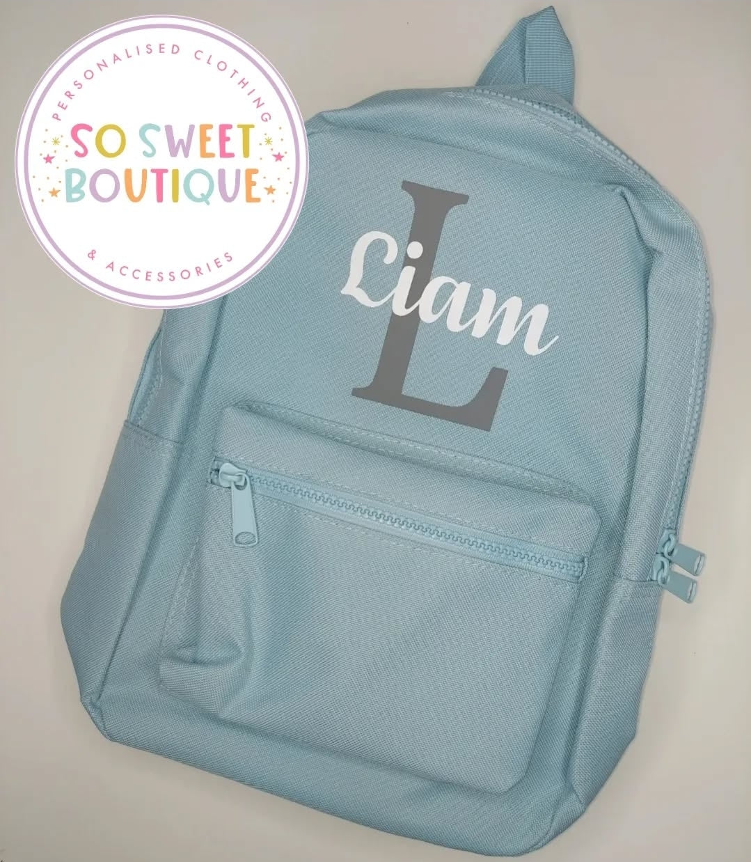 Pastel Blue Initial Style Backpack