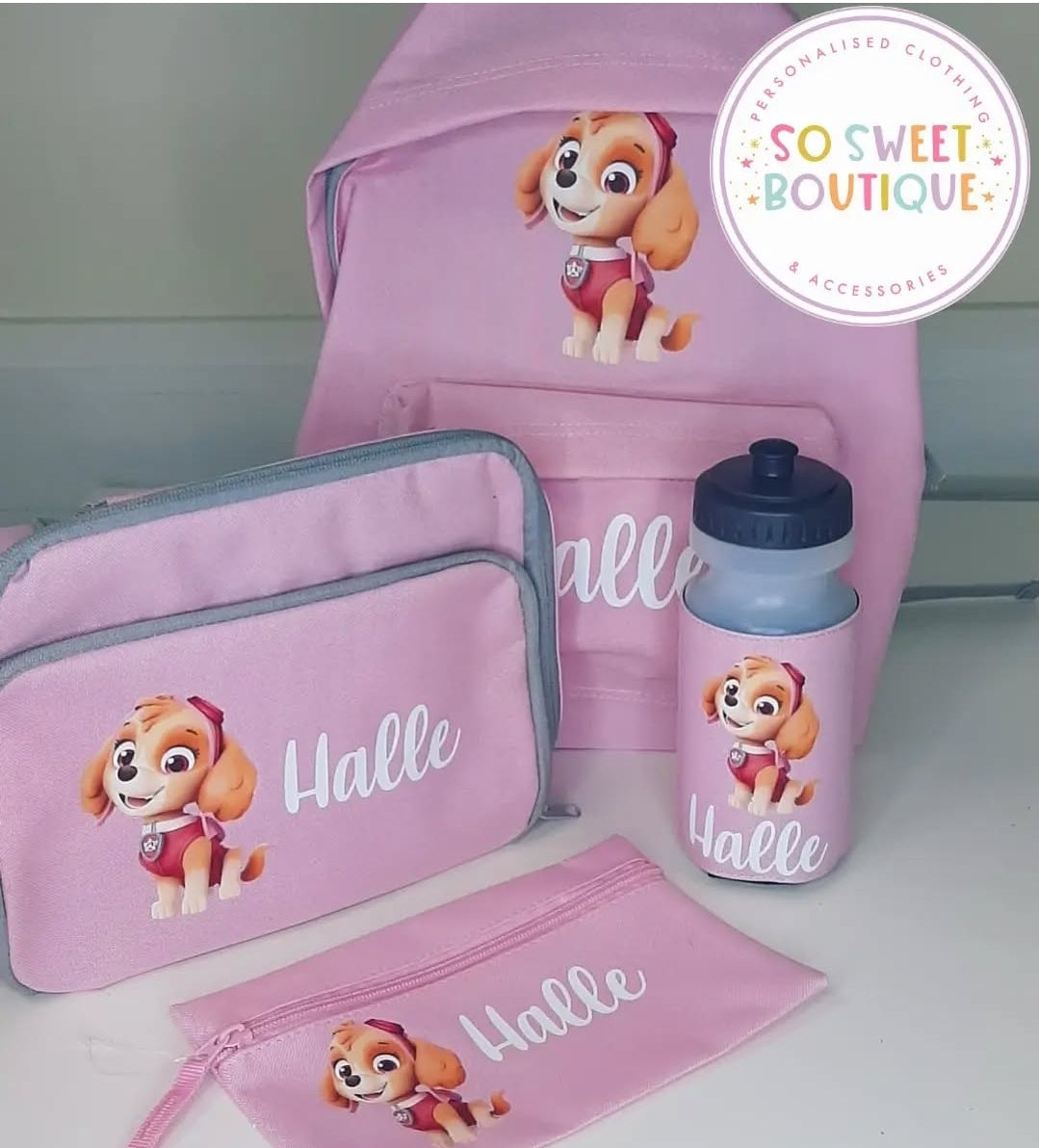 Skye Paw Patrol themed 4 Piece Pink School Bundle