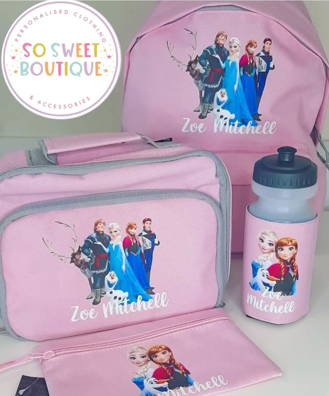 Frozen Anna & Elsa 4 Piece Pink School Bundle