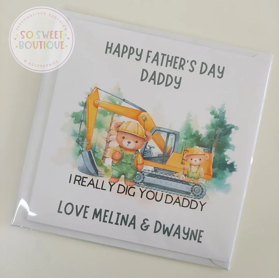 Digger Bears Personalised Father's Day Card