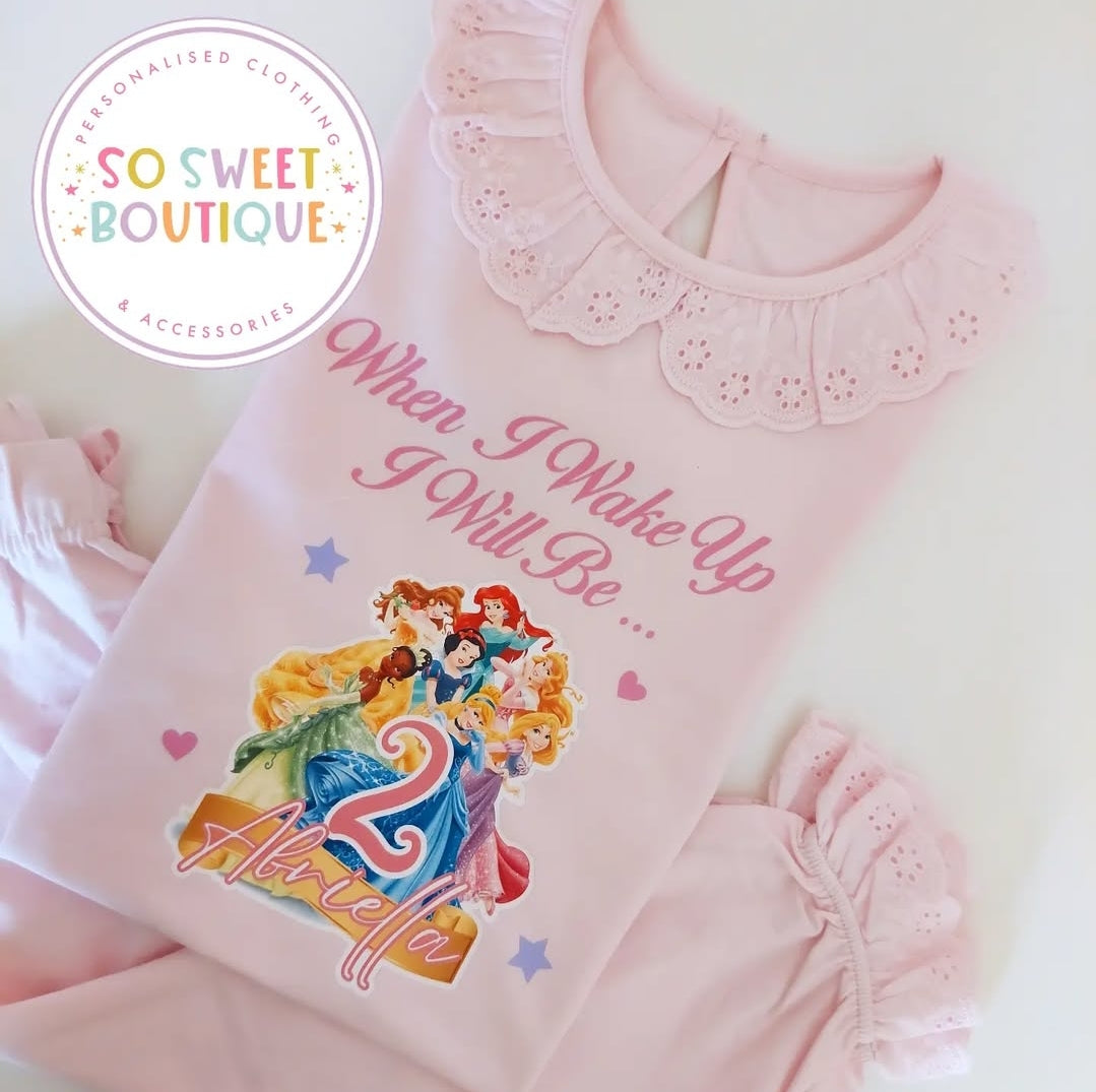 Princess themed Pastel Pink Frill Style Birthday Pyjamas