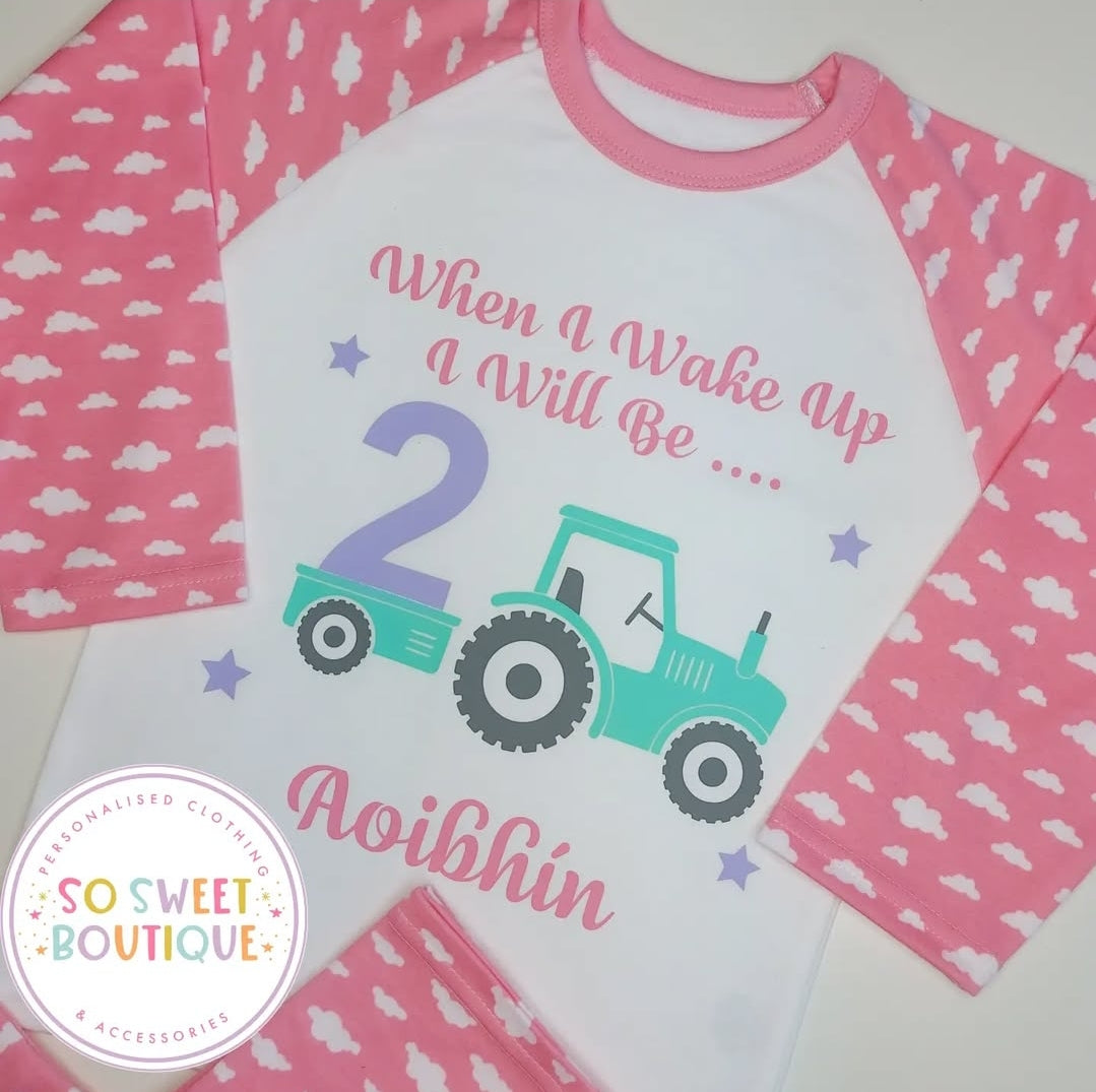 Tractor themed When I Wake Up Personalised Birthday PJs