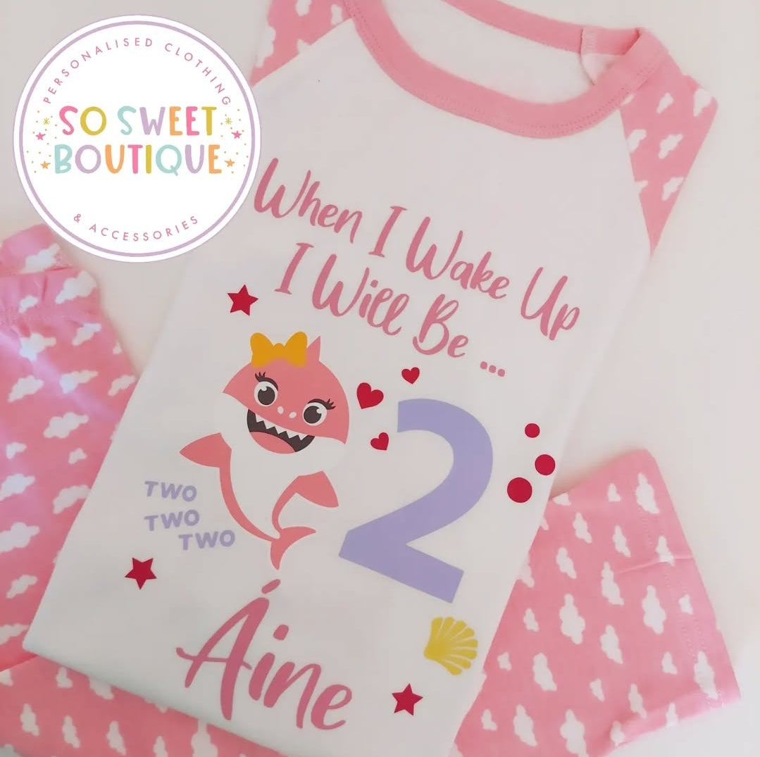 Pink Baby Shark When I Wake Up Personalised Birthday PJs
