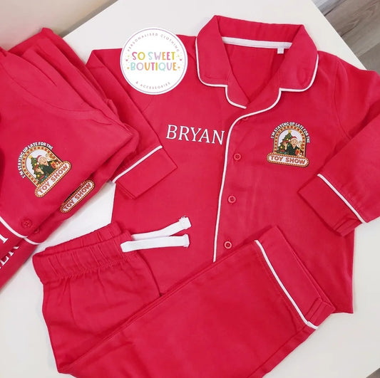 The Toy Show Red Unisex Brushed Cotton Personalised Pyjamas