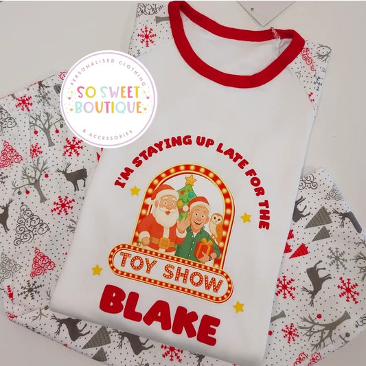 The Toy Show Personalised Unisex Reindeer Matching Family Pyjamas.