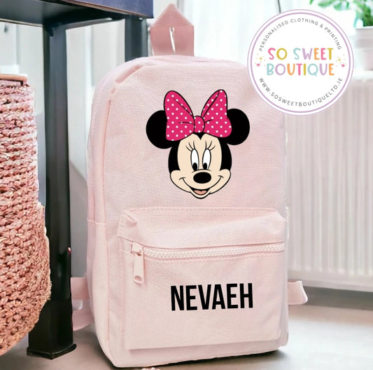 Minnie themed Personalised Pastel Pink Backpack
