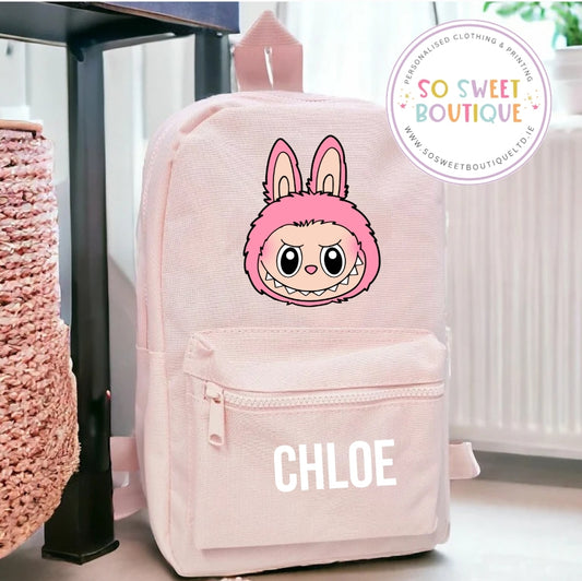 Little Monster themed Personalised Pastel Pink Backpack