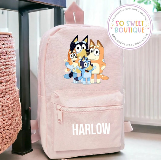 Bluey themed Personalised Pastel Pink Backpack