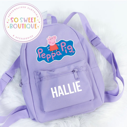 Peppa Pig themed Personalised Lavender Backpack