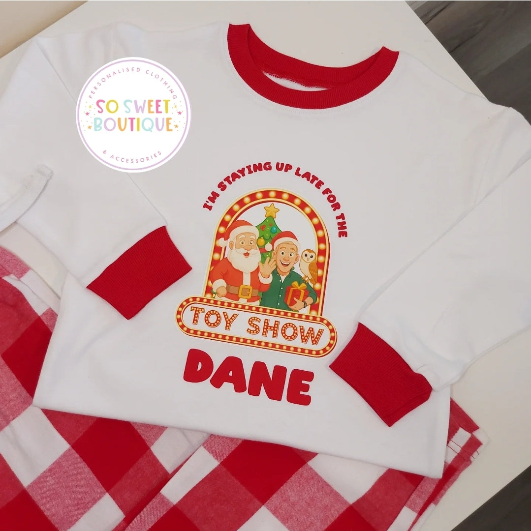 The Toy Show Red Check Unisex Personalised Pyjamas