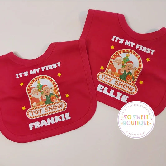The Toy Show Personalised Red Baby Bib