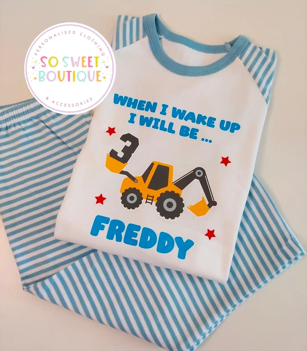 Digger When I Wake Up Personalised Birthday Pyjamas