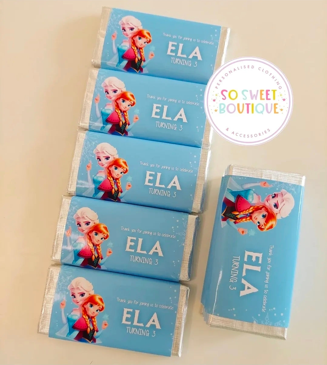 Frozen Anna & Elsa themed Personalised 40g Milk Chocolate Bars - 5 Pack
