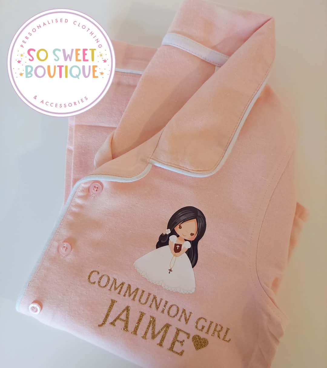 Communion Girl Long Hair Peachy Cotton PJs