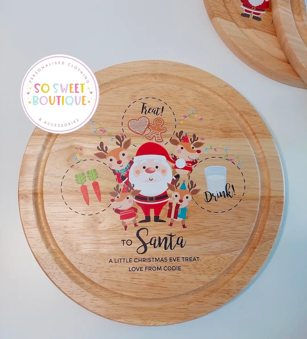Personalised wooden Santa and reindeer treat board by SoSweetBoutiqueLtd