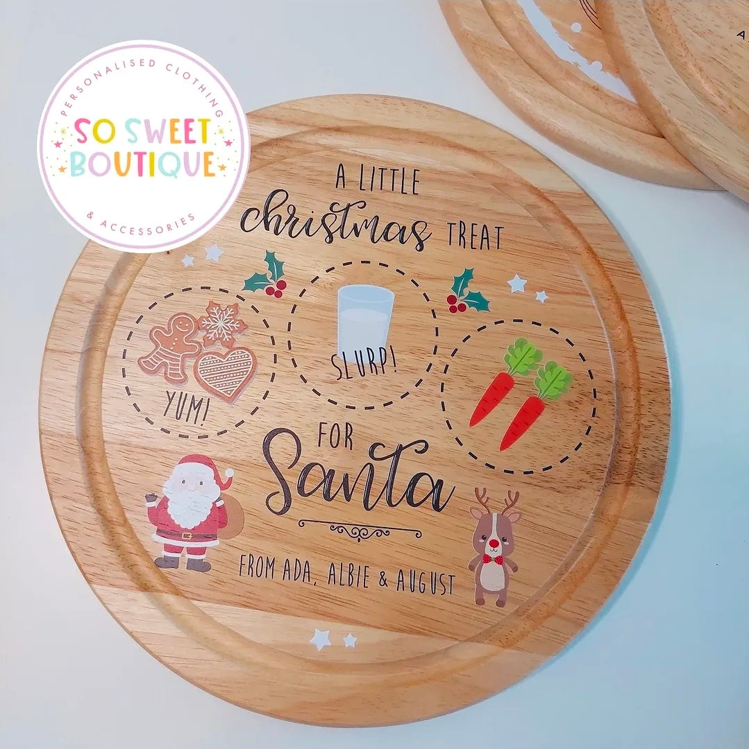 Personalised wooden Santa and Rudolph treat board by SoSweetBoutiqueLtd