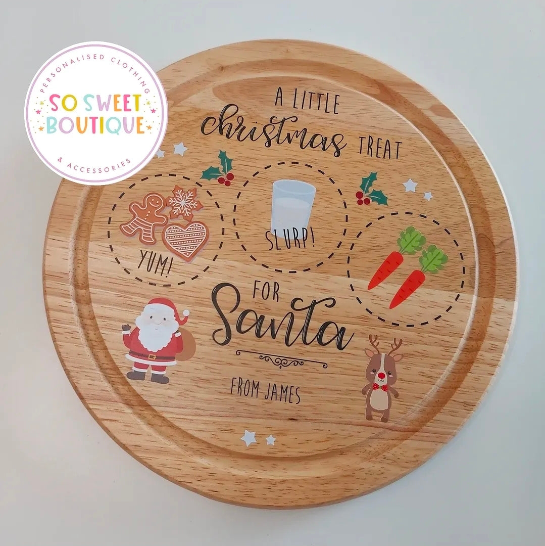 Personalised wooden Santa and Rudolph treat board by SoSweetBoutiqueLtd