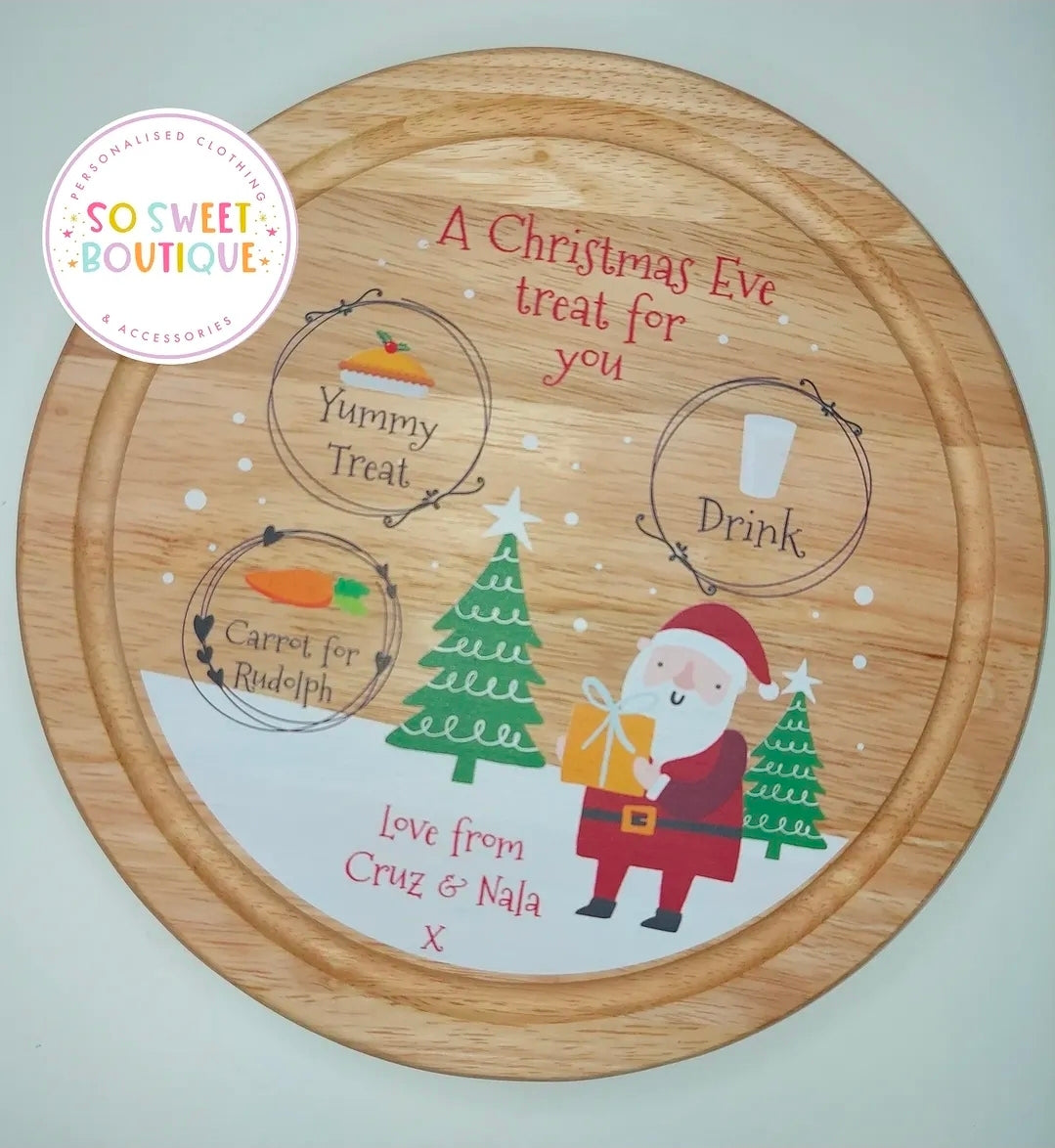 Personalised wooden Santa Claus treat board by SoSweetBoutiqueLtd with festive Christmas design