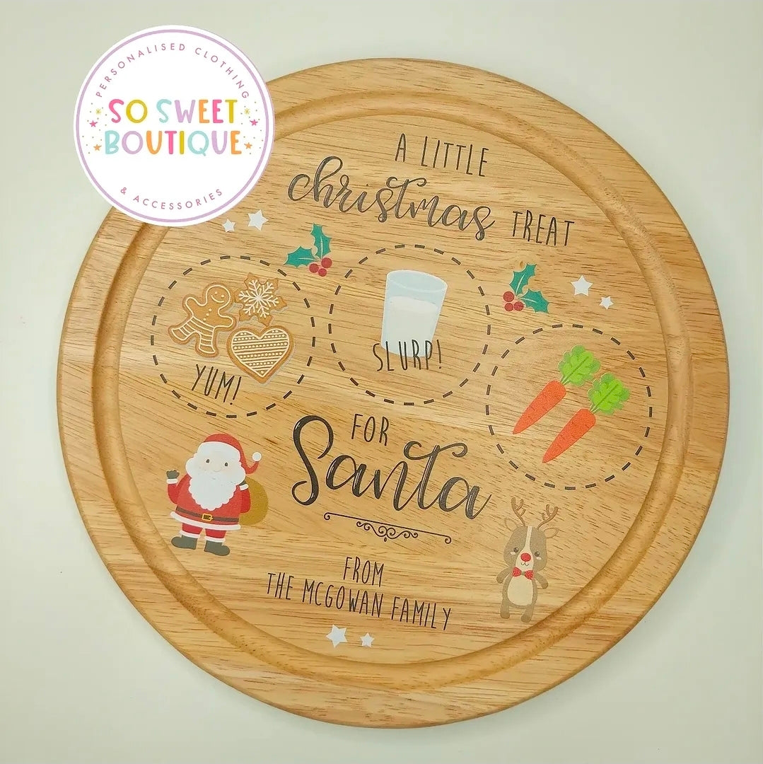 Personalised wooden Santa and Rudolph treat board from SoSweetBoutiqueLtd