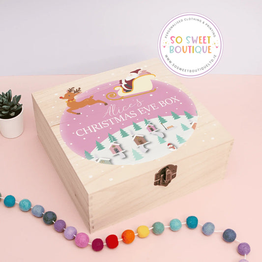 Pink Santa sleigh Christmas Eve wooden box by SoSweetBoutiqueLtd