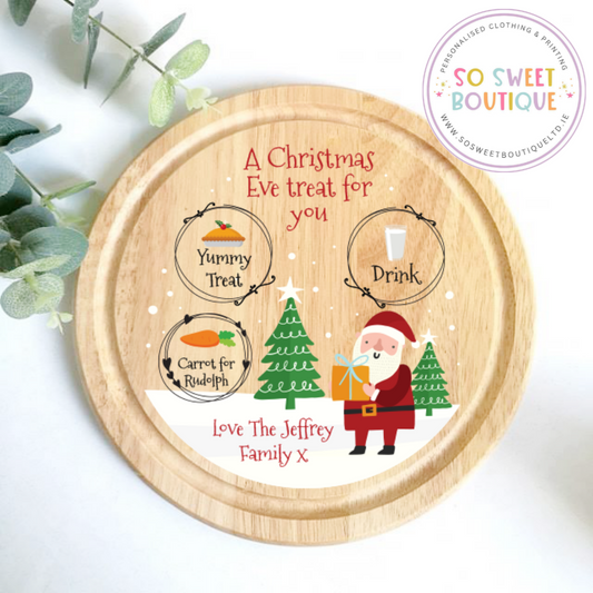 Personalised wooden Santa Claus treat board with festive Christmas design by SoSweetBoutiqueLtd