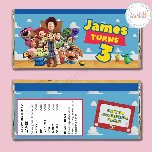 Toystory themed Personalised 40g Milk Chocolate Bars - 5 Pack