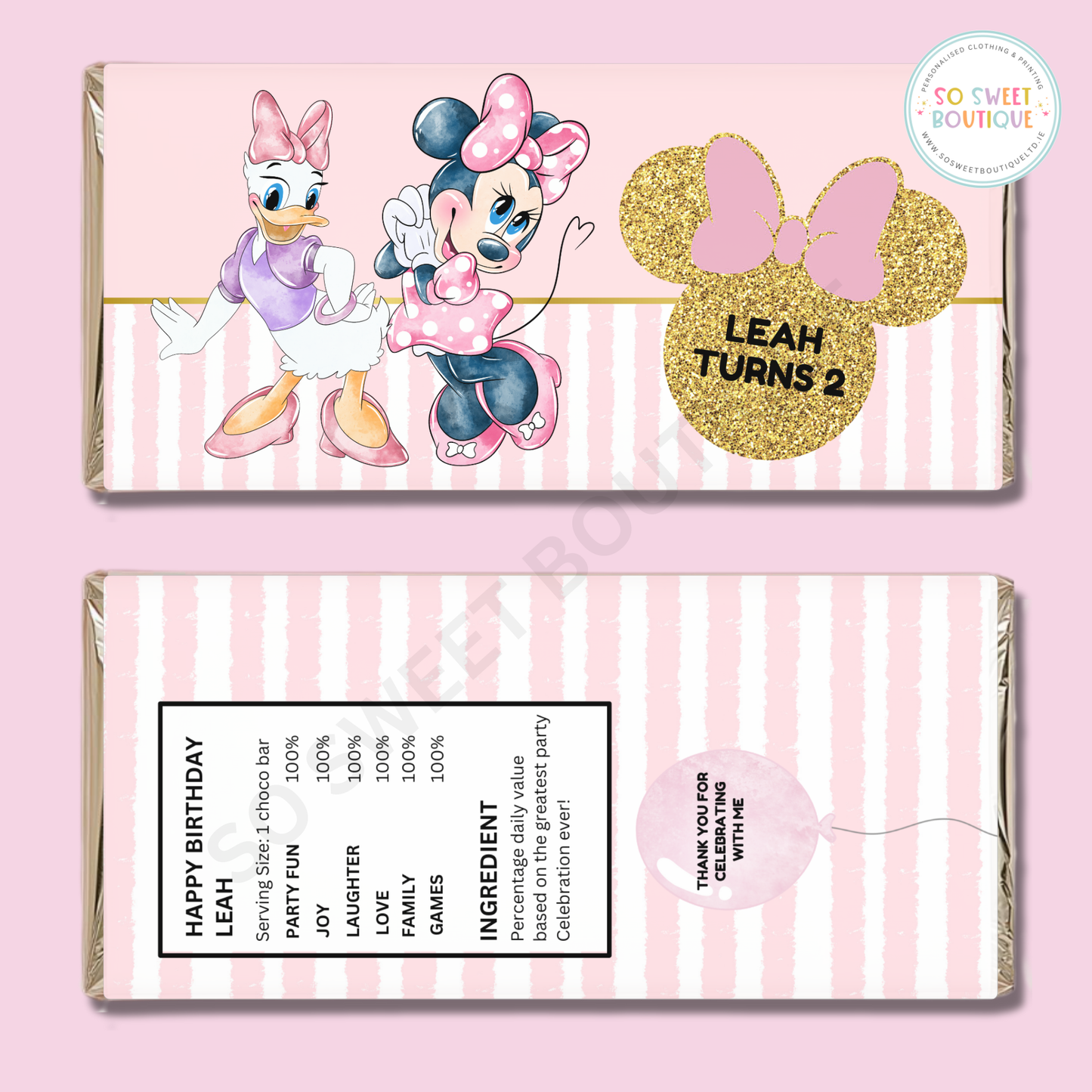 Minnie Mouse & Daisy Duck Personalised 40g Milk Chocolate Bar