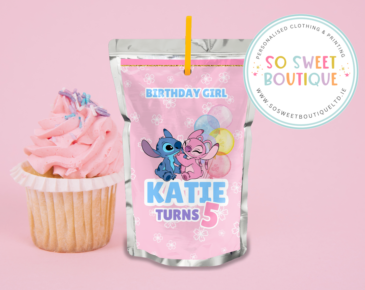 Stitch & Angel Birthday Personalised Capri Sun Labels