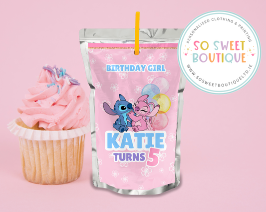 Stitch & Angel Birthday Personalised Capri Sun Labels