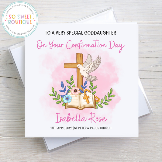 Personalised Confirmation Day Card Pink Dove - SoSweetBoutiqueLtd