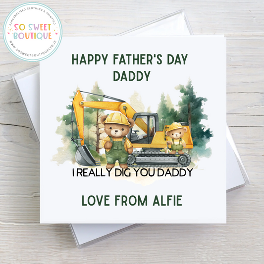 Digger Bears Personalised Father's Day Card